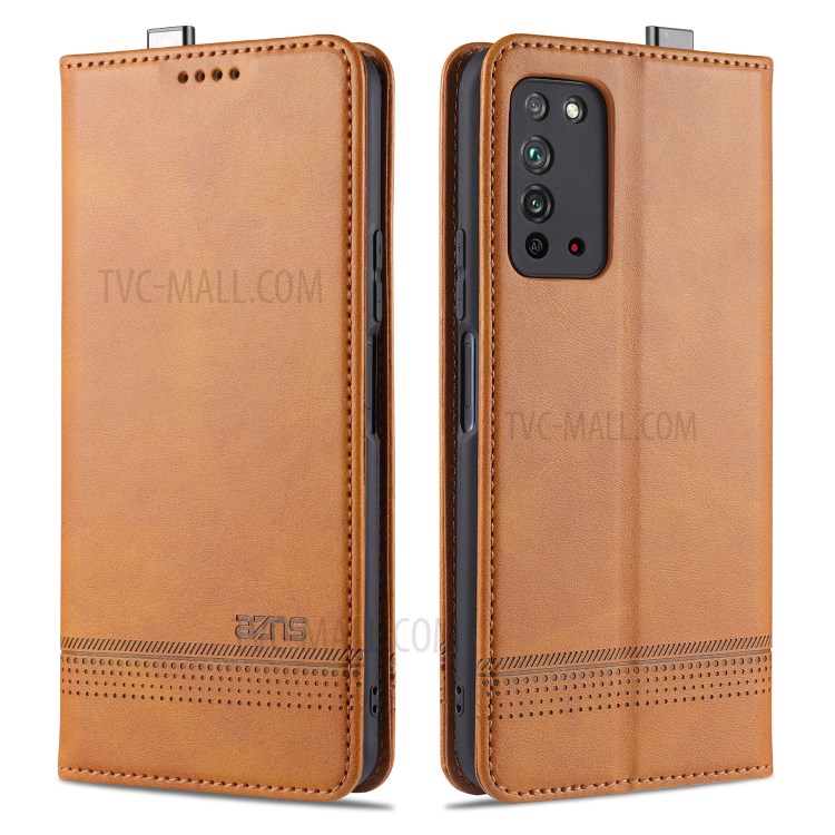 AZNS Magnetic Absorbed Leather Protector Wallet Cover Case for Honor X10 5G - Brown-1