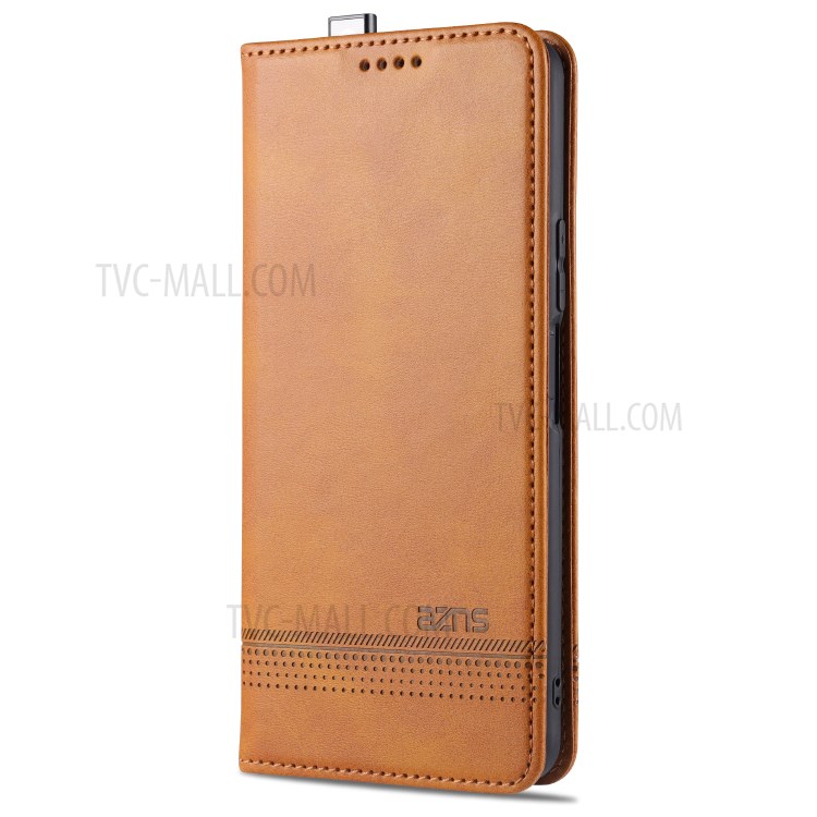 AZNS Magnetic Absorbed Leather Protector Wallet Cover Case for Honor X10 5G - Brown-2