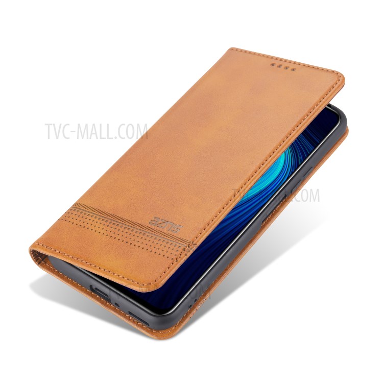 AZNS Magnetic Absorbed Leather Protector Wallet Cover Case for Honor X10 5G - Brown-4