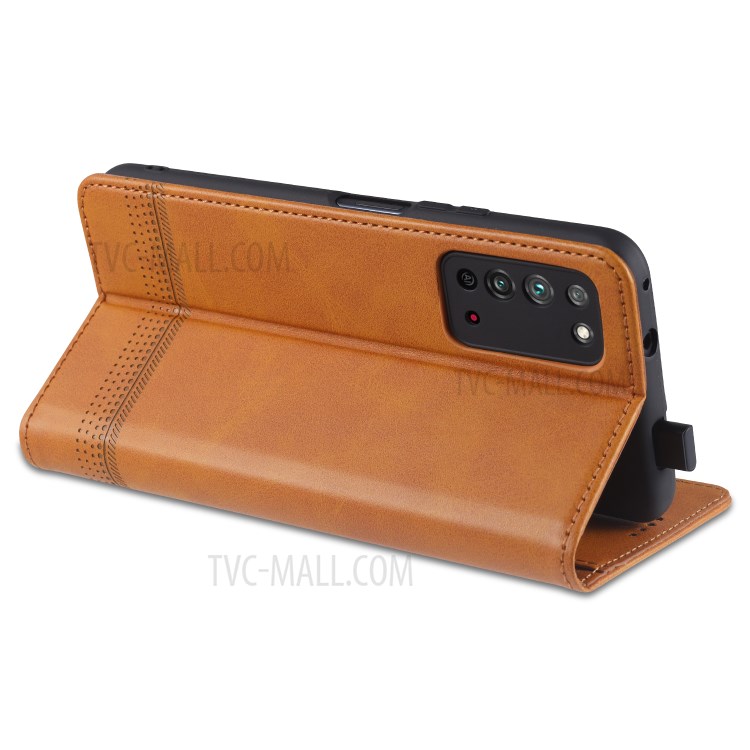 AZNS Magnetic Absorbed Leather Protector Wallet Cover Case for Honor X10 5G - Brown-7