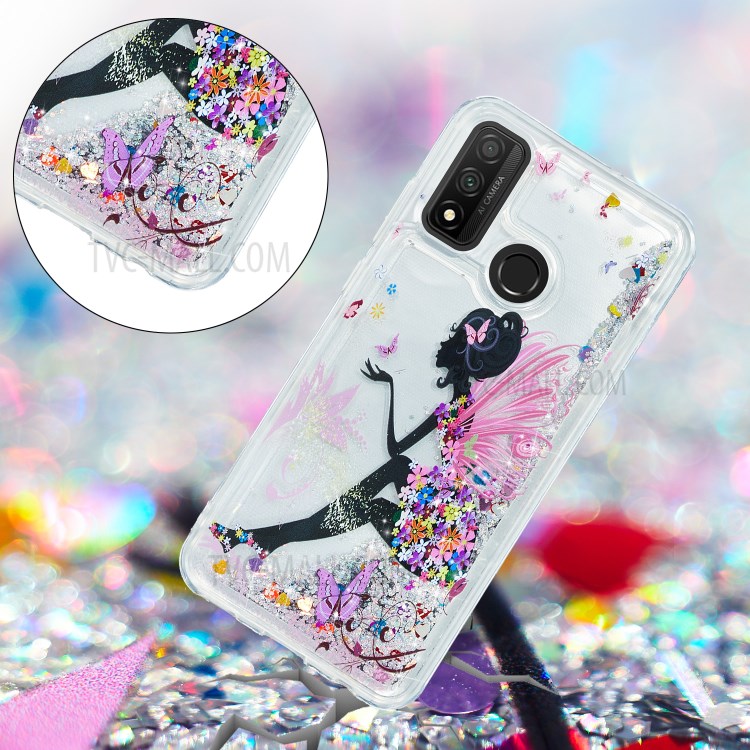 Glitter Powder Embossed Pattern Quicksand TPU Case for Huawei P smart 2020 - Flower Fairy-2