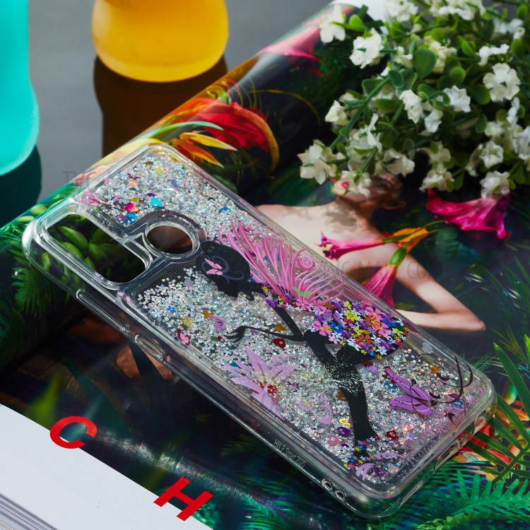 Glitter Powder Embossed Pattern Quicksand TPU Case for Huawei P smart 2020 - Flower Fairy-5