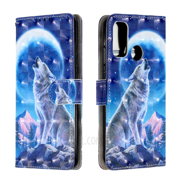 Patterned Light Spot Decor Leather Cell Phone Case for Huawei P smart 2020 - Wolf and Moon-1