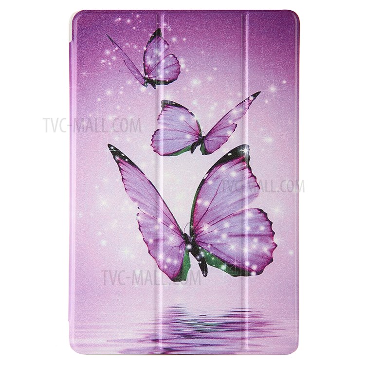 Pattern Printing Tri-fold Leather Smart Tablet Cover for Huawei MediaPad M6 10.8-inch - Purple Butterfly-1