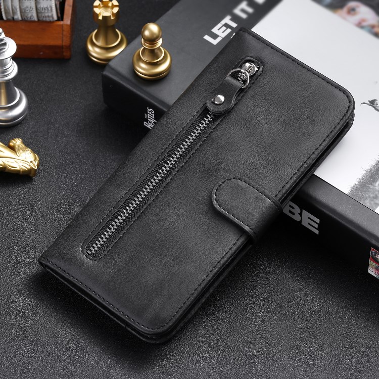 Multi-Function Leather Zippered Wallet Phone Case with Two Cash Pocket for Huawei Honor 9X Lite - Black-12