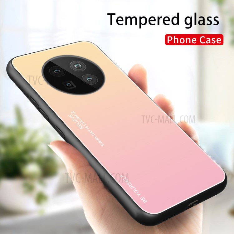 Gradient Tempered Glass Cell Phone Hybrid Case with TPU Edge for Huawei Mate 40 Pro - Gradient Yellow Pink-2