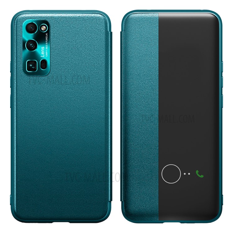 Intelligent Slide Touch PU Leather + PC Protective Phone Case with View Window for Huawei Honor 30S - Green-2