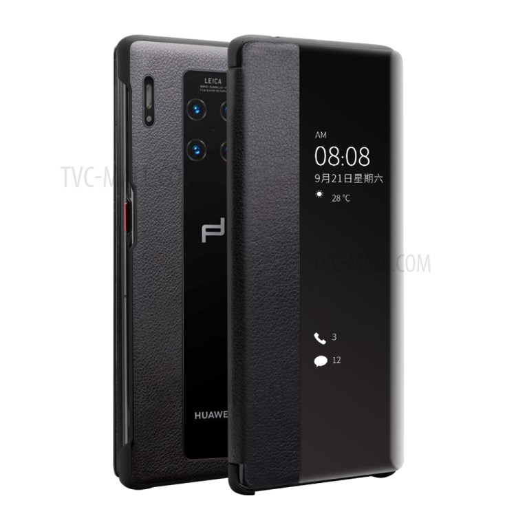 Qialino Vista Janela Texturizada Couro De Couro Inteligente Para Huawei Mate 30 Rs Porsche Design Capa - Preto