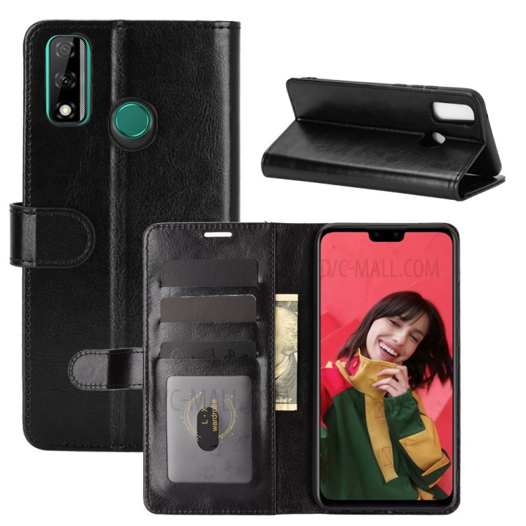 Crazy Horse Skin Leather Shell with Wallet Case for Huawei Y8s - Black-8