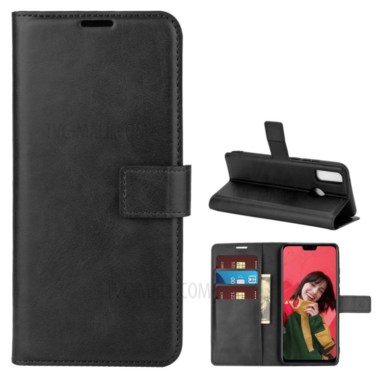 TPU + PU Leather Phone Stand Case for Huawei Y8s - Black-1