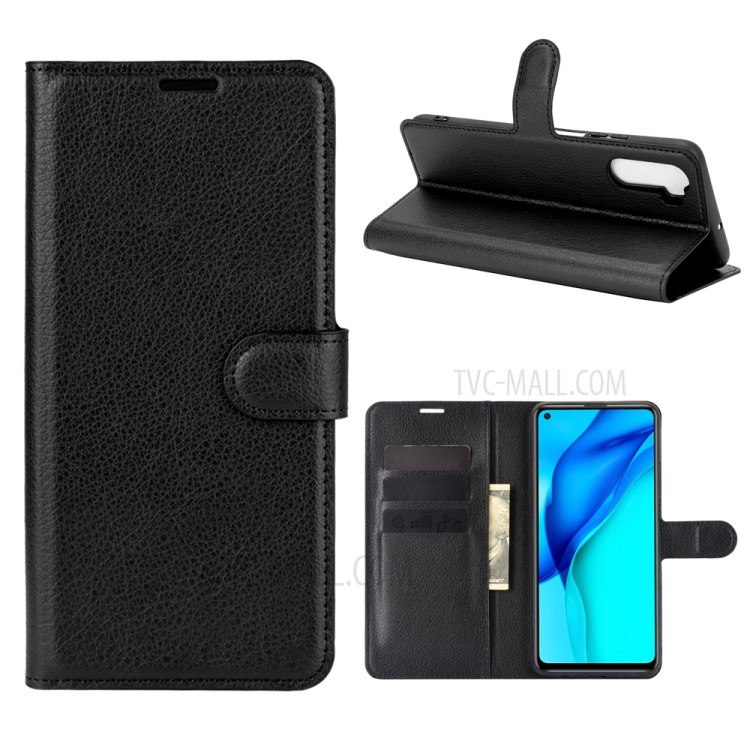 Litchi Skin Magnetic Leather Stand Case for Huawei Mate 40 Lite/Maimang 9 - Black-1