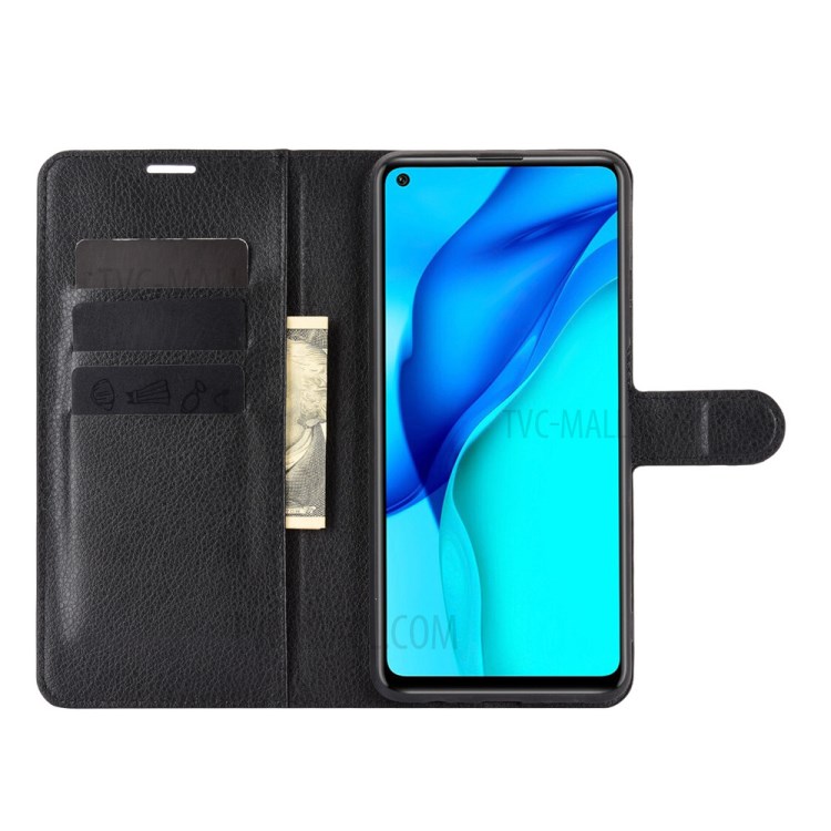 Litchi Skin Magnetic Leather Stand Case for Huawei Mate 40 Lite/Maimang 9 - Black-3