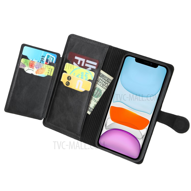 Zipper Pocket Wallet Leather Casing for Huawei Y6p Phone Cover - Black-5