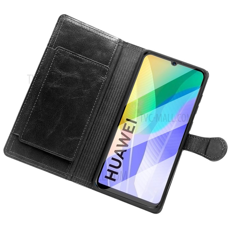 Zipper Pocket Wallet Leather Casing for Huawei Y6p Phone Cover - Black-6