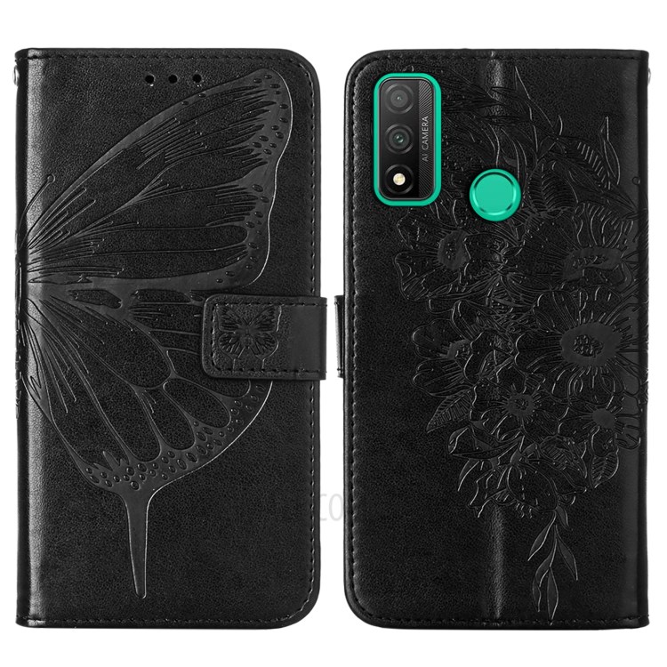 Imprint Butterfly Leather Phone Cover Case with Hand Strap for Huawei P Smart 2020 - Black-3