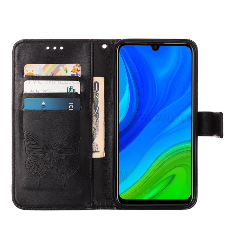 Imprint Butterfly Leather Phone Cover Case with Hand Strap for Huawei P Smart 2020 - Black-5