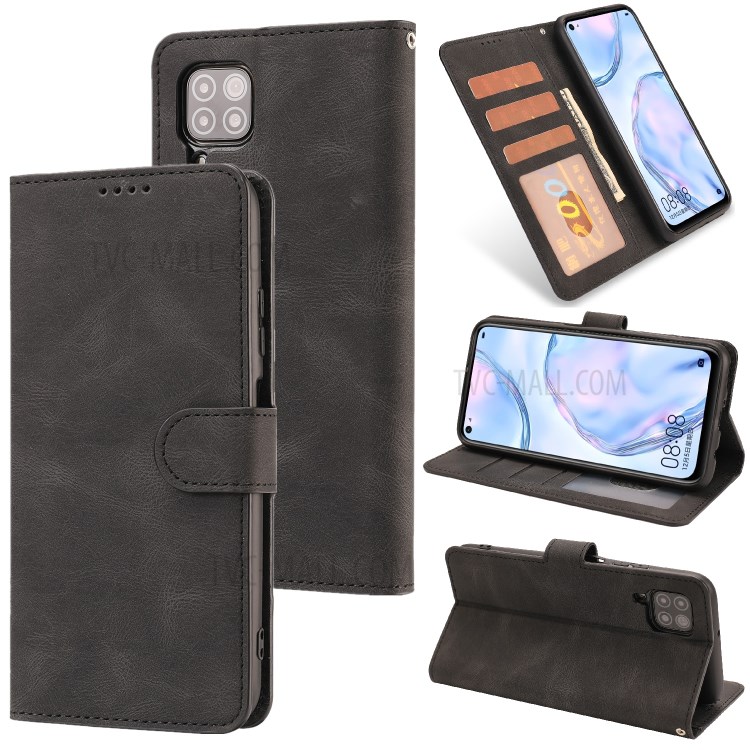 Leather Phone Protective Shell Classic Style for Huawei P40 lite 4G/NOVA 6 SE/Nova 7i - Black-1