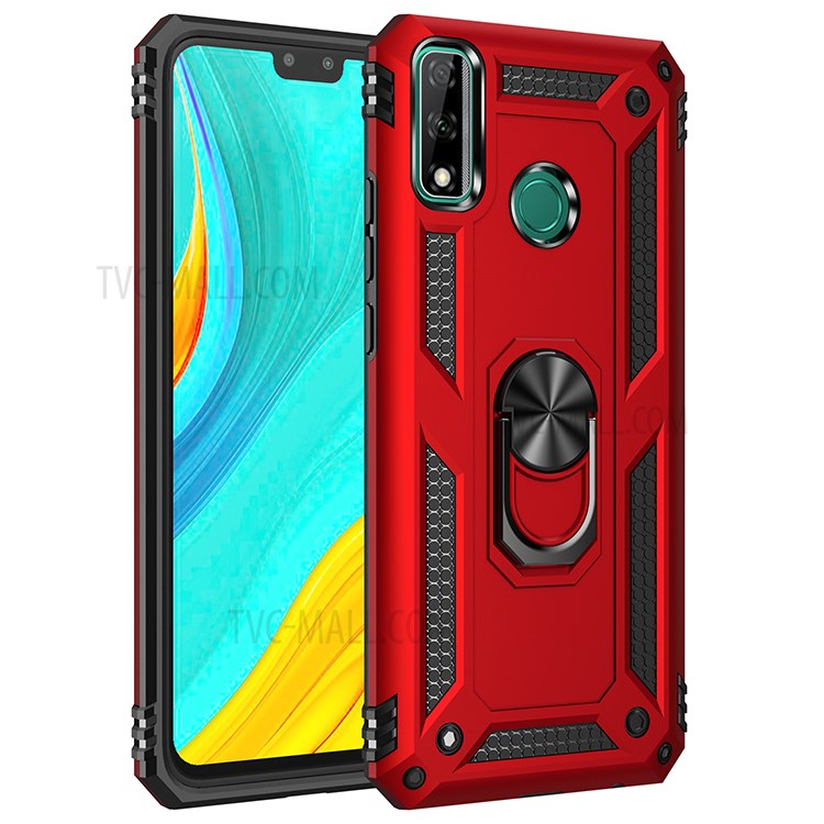 Hybrid PC + TPU Anti-drop Phone Shell with Ring Kickstand for Huawei Y8s - Red-1