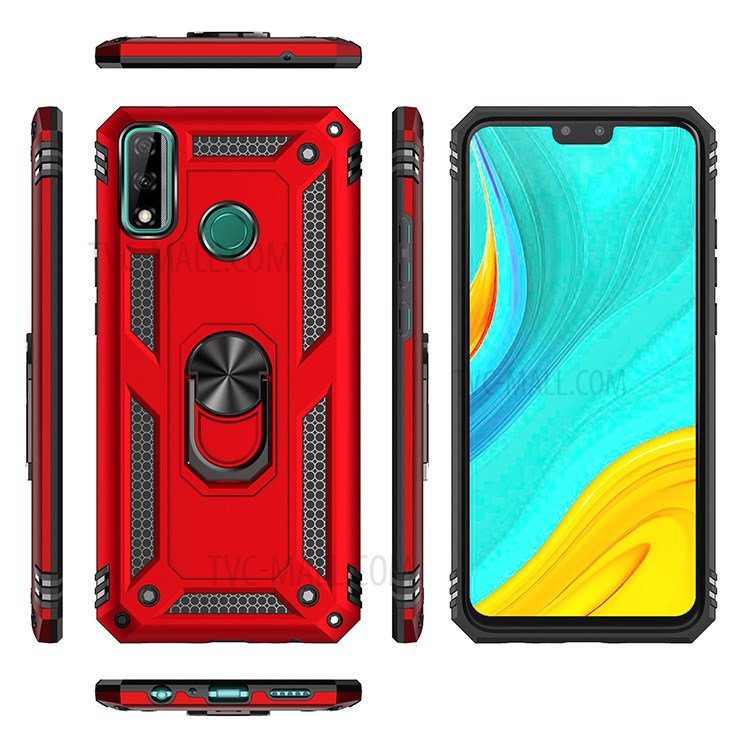 Hybrid PC + TPU Anti-drop Phone Shell with Ring Kickstand for Huawei Y8s - Red-2