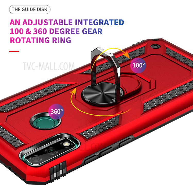 Hybrid PC + TPU Anti-drop Phone Shell with Ring Kickstand for Huawei Y8s - Red-4