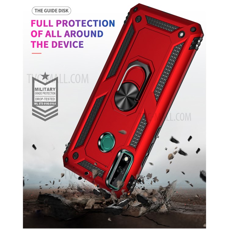 Hybrid PC + TPU Anti-drop Phone Shell with Ring Kickstand for Huawei Y8s - Red-5