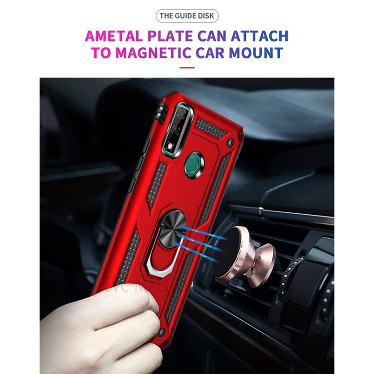 Hybrid PC + TPU Anti-drop Phone Shell with Ring Kickstand for Huawei Y8s - Red-6