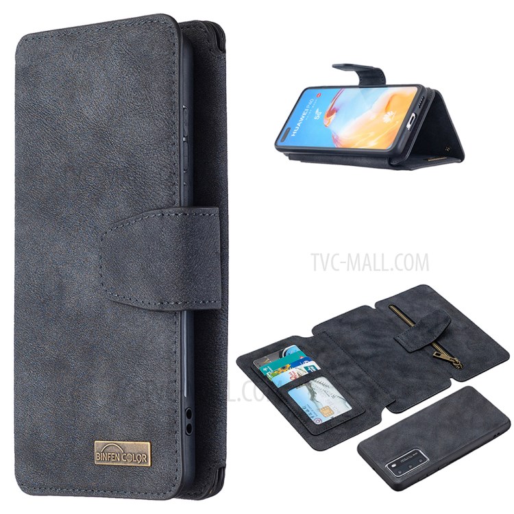 Detachable Matte Cell Phone TPU + PU Leather Cover Case for Huawei P40 - Black-1