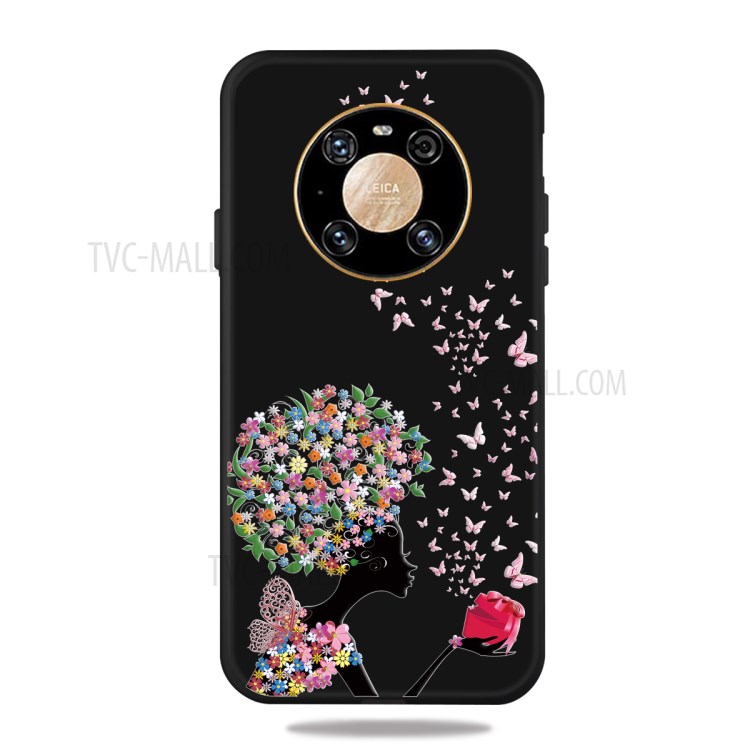 Motif De Matte Avant Impression Coque TPU Pour Huawei Accouplent 40 Téléphone Cas - Fleurs Fille Et Papillon-1