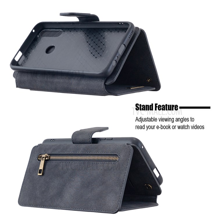 BF07 Detachable Matte Finish Leather Wallet Phone Cover with Zippered Pocket for Huawei P Smart Z - Black-5