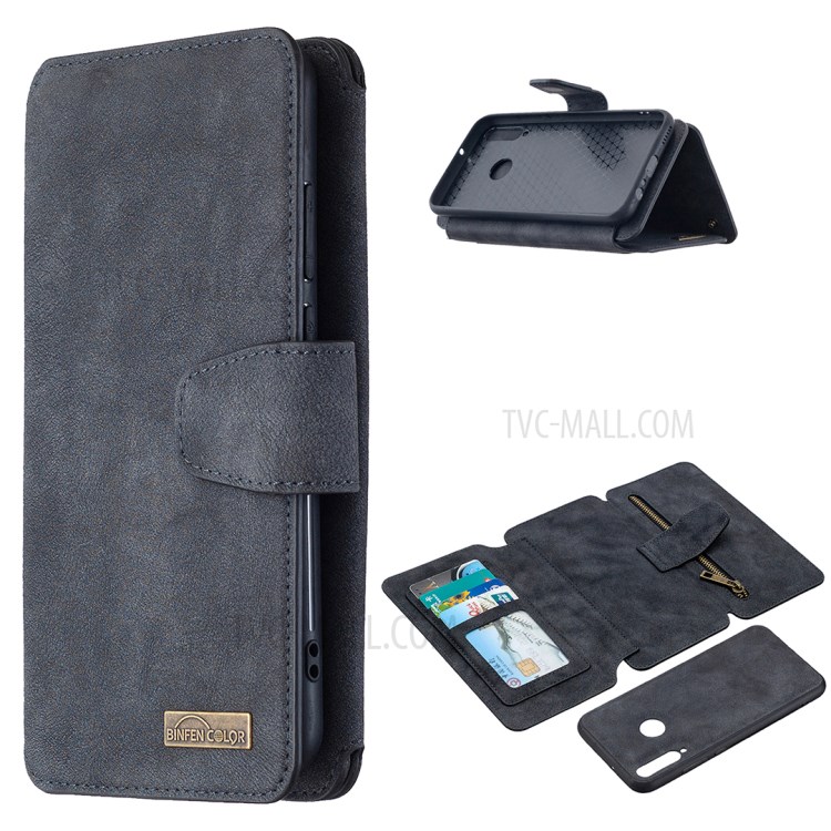 BF07 Detachable Matte Finish Leather Wallet Phone Cover with Zippered Pocket for Huawei Y7p / P40 Lite E - Black-1