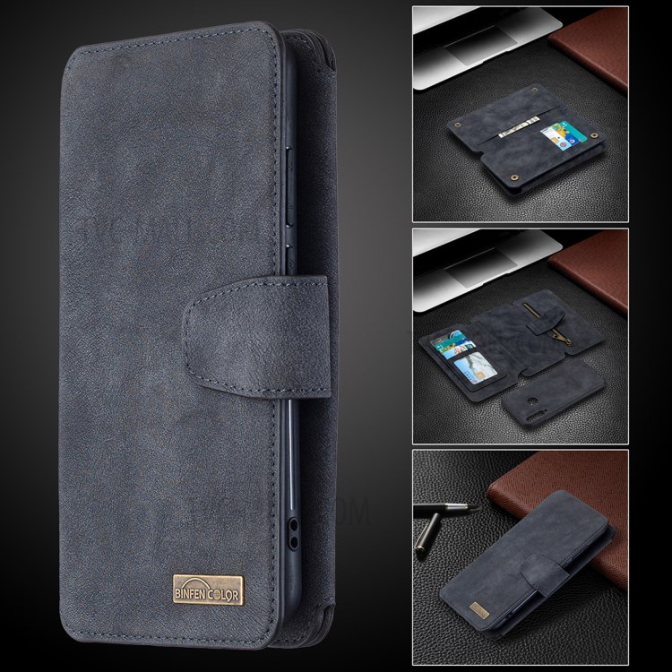BF07 Detachable Matte Finish Leather Wallet Phone Cover with Zippered Pocket for Huawei Y7p / P40 Lite E - Black-12