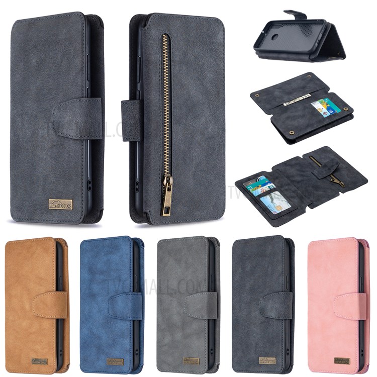 BF07 Detachable Matte Finish Leather Wallet Phone Cover with Zippered Pocket for Huawei Y7p / P40 Lite E - Black-13