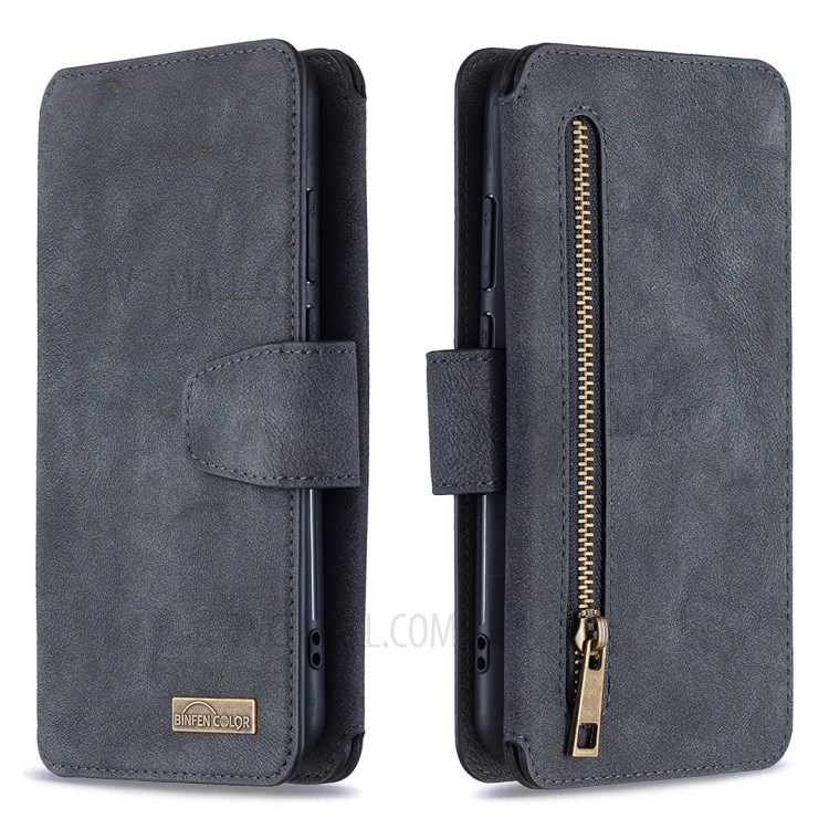 BF07 Detachable Matte Finish Leather Wallet Phone Cover with Zippered Pocket for Huawei Y7p / P40 Lite E - Black-4