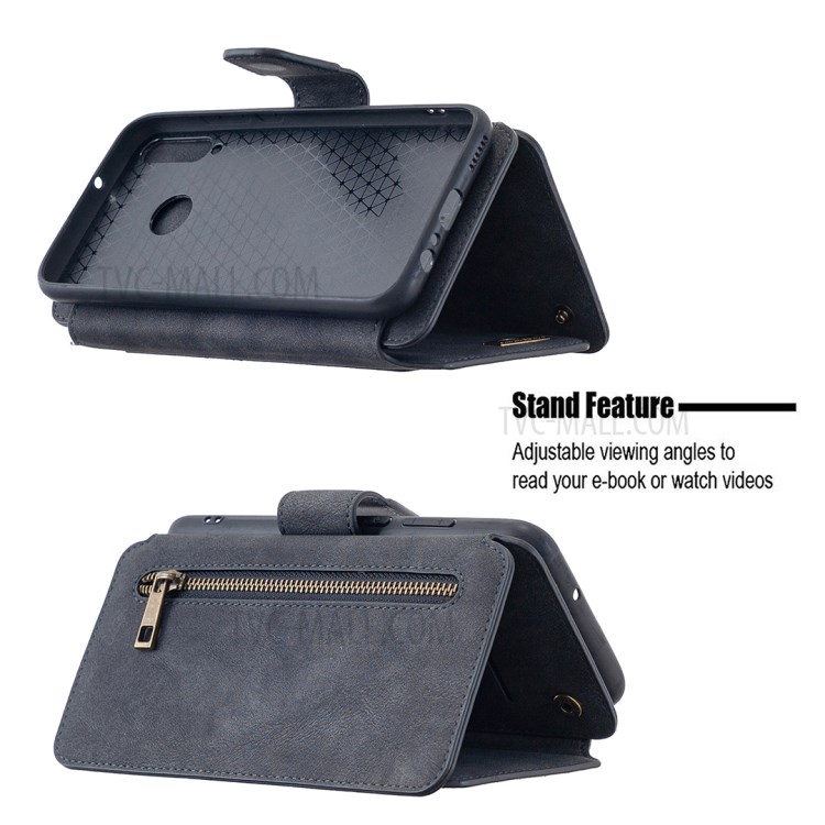 BF07 Detachable Matte Finish Leather Wallet Phone Cover with Zippered Pocket for Huawei Y7p / P40 Lite E - Black-5