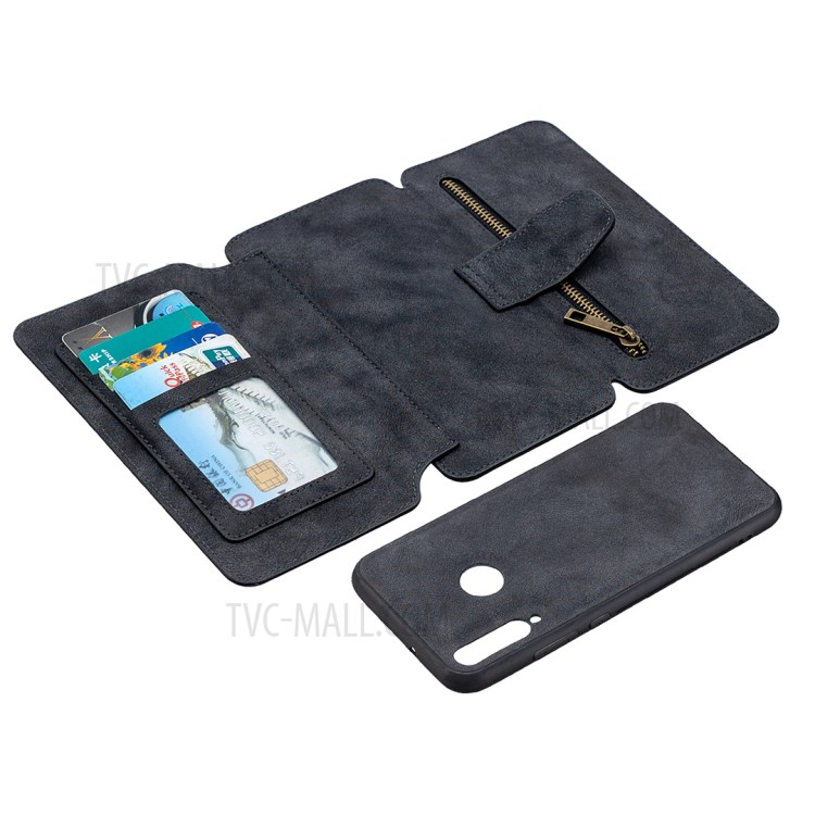 BF07 Detachable Matte Finish Leather Wallet Phone Cover with Zippered Pocket for Huawei Y7p / P40 Lite E - Black-6