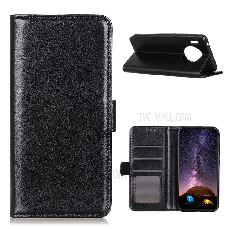 Crazy Horse Leather Wallet Stand Case for Huawei Y9a Protective Cover - Black-1