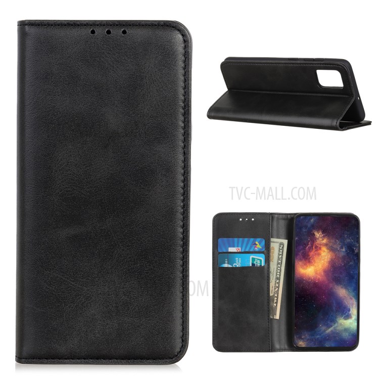 Auto-absorbed Split Leather Wallet Shell for Huawei P smart 2021 Phone Cover - Black-1