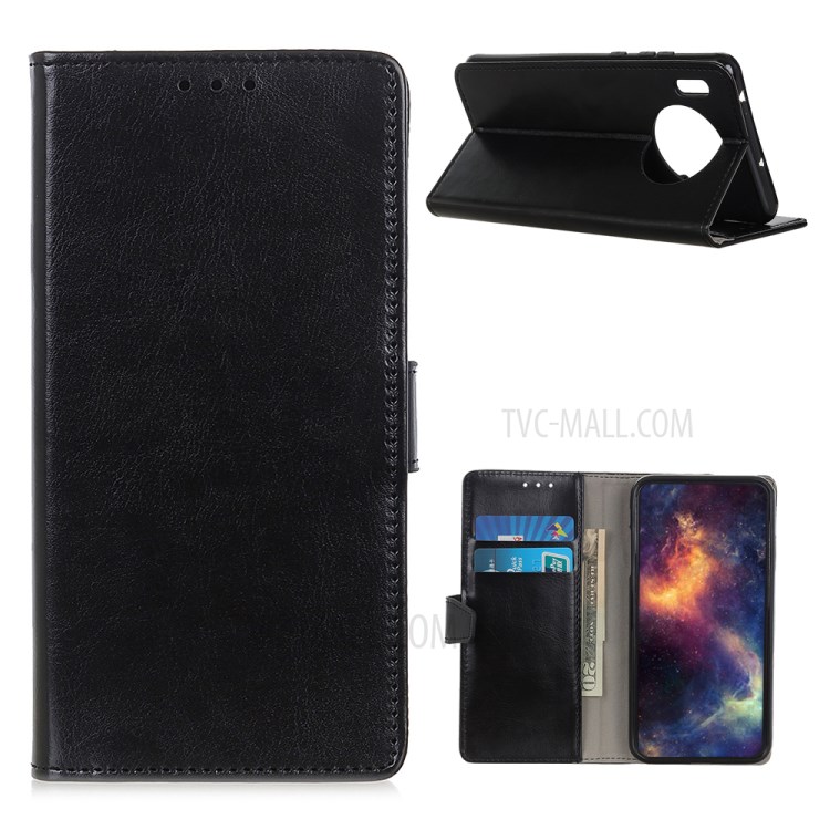 Crazy Horse Wallet Stand Leather Protector Phone Cover for Huawei Y9a - Black-1