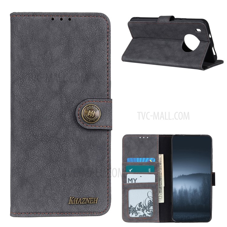 KHAZNEH for Huawei Y9a Protection Retro Split Leather Wallet Cell Phone Cover - Black-1