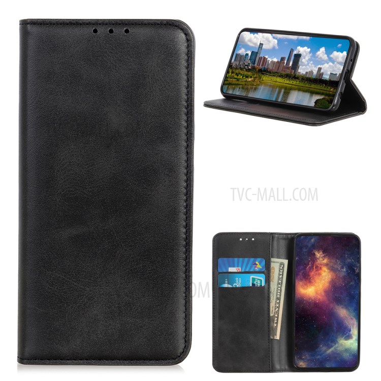 Auto-absorbed Split Leather Wallet Phone Cover for Huawei Y9a Stand Shell - Black-1
