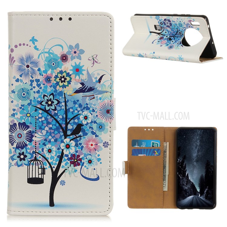 Impression De Motif Pour Boîtier De Support De Portefeuille En Cuir Huawei Y9A - Arbre Bleu-1