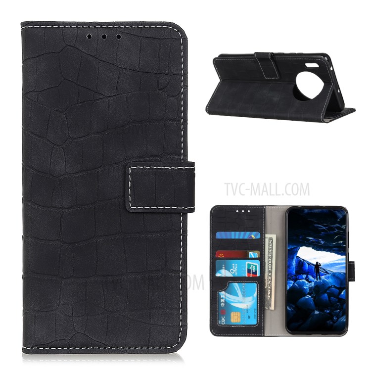 Soft TPU Inner Shell + Textura De Crocodilo PU Couro Capa Carteira Para Huawei Y9A - Preto-1