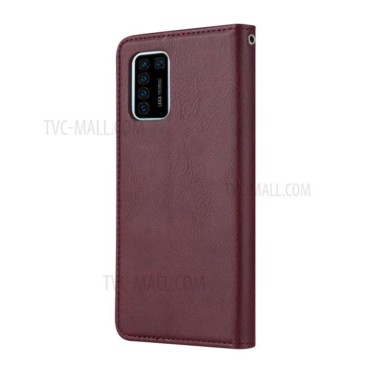 Coque de Couverture en Cuir en Cuir Automatique Auto-absorbée Coquille de Téléphone Pour Huawei P Smart 2021 / Y7a - Vin Rouge-3