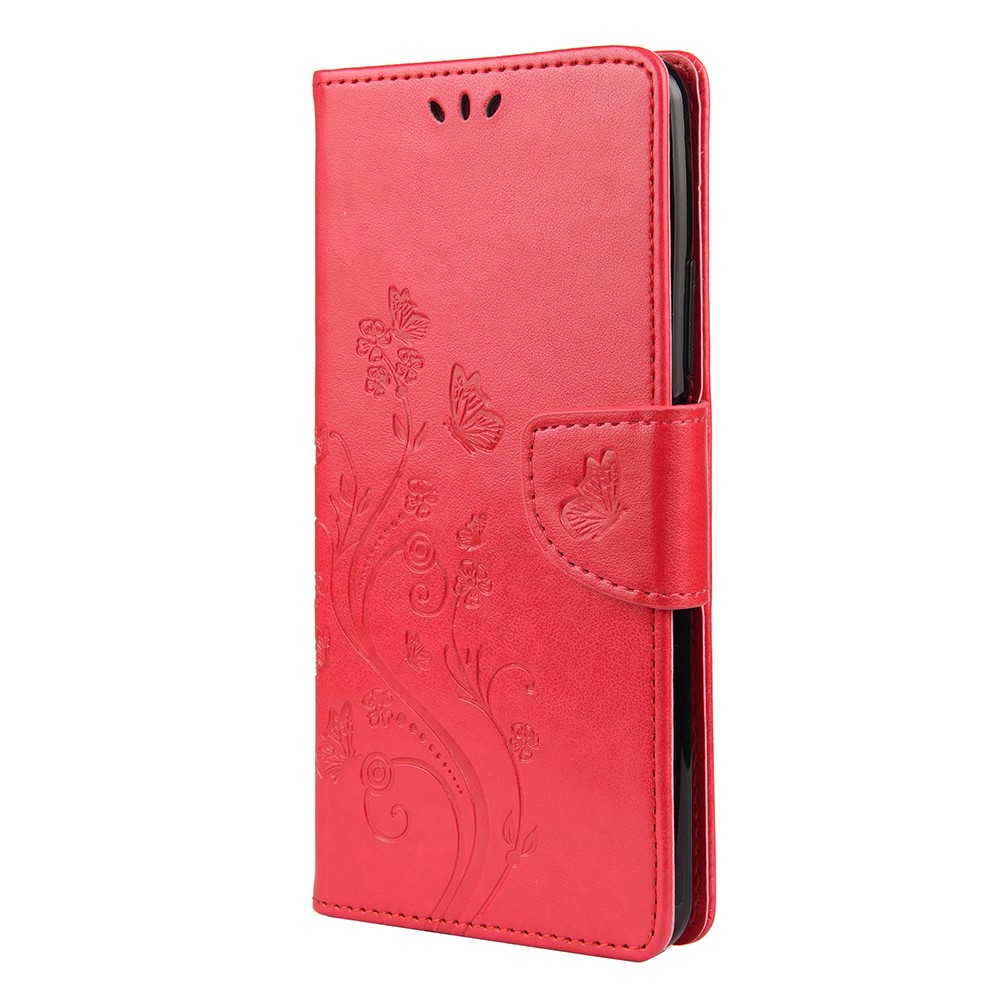 Butterfly Flower Imprinting Leather Case with Strap for Huawei P smart 2021 / Y7a - Red-2