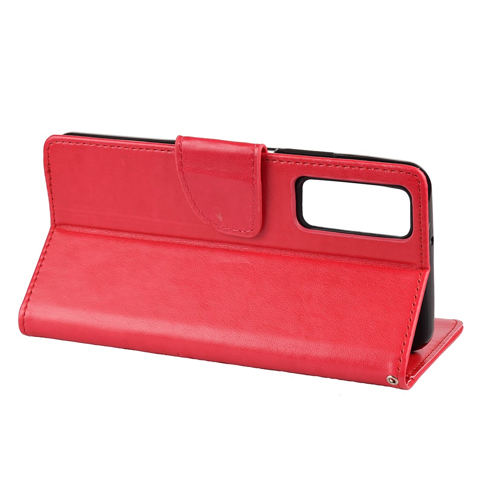 Butterfly Flower Imprinting Leather Case with Strap for Huawei P smart 2021 / Y7a - Red-6