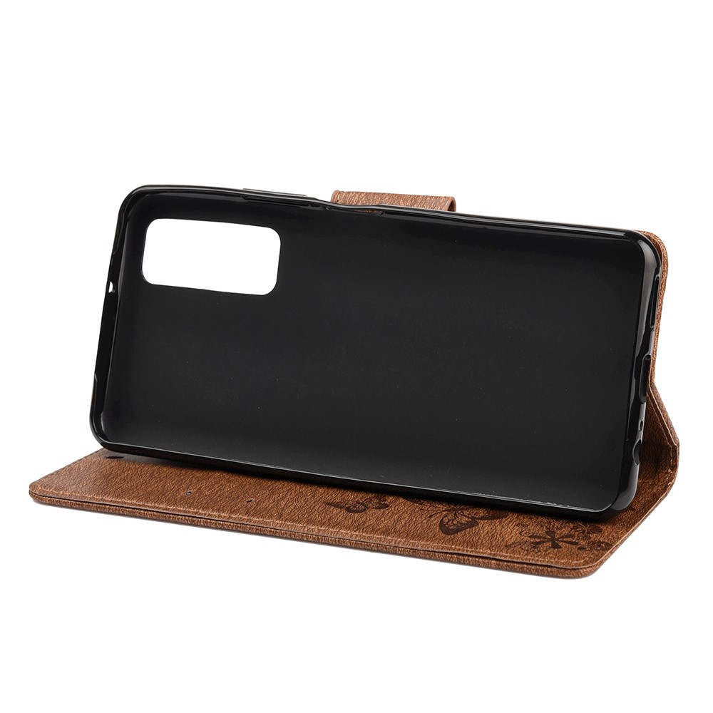 Imprint Butterfly Pattern Leather Wallet Phone Shell for Huawei P smart 2021 / Y7a - Brown-2