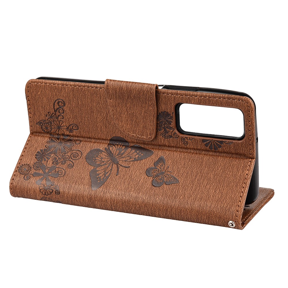 Imprint Butterfly Pattern Leather Wallet Phone Shell for Huawei P smart 2021 / Y7a - Brown-3