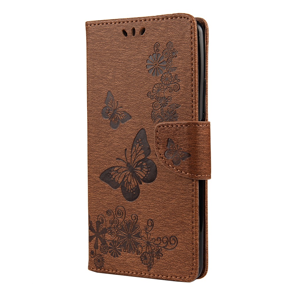 Imprint Butterfly Pattern Leather Wallet Phone Shell for Huawei P smart 2021 / Y7a - Brown-4