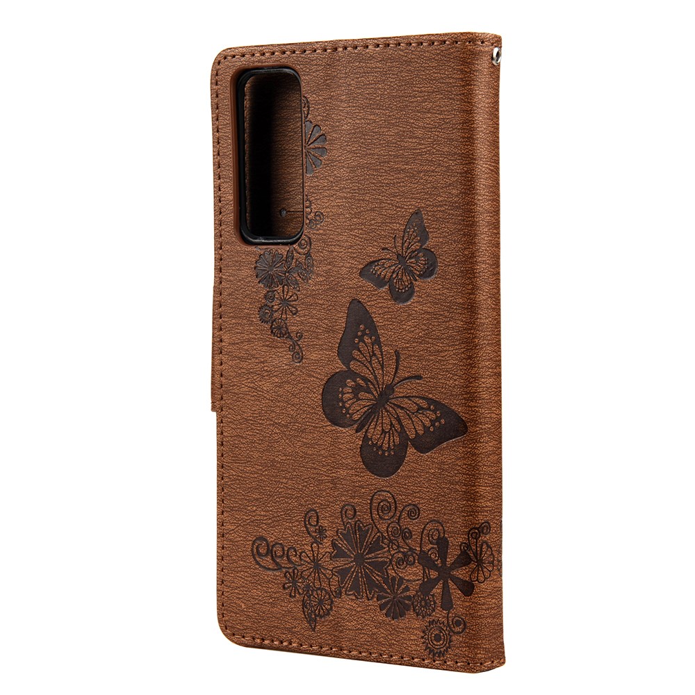 Imprint Butterfly Pattern Leather Wallet Phone Shell for Huawei P smart 2021 / Y7a - Brown-5
