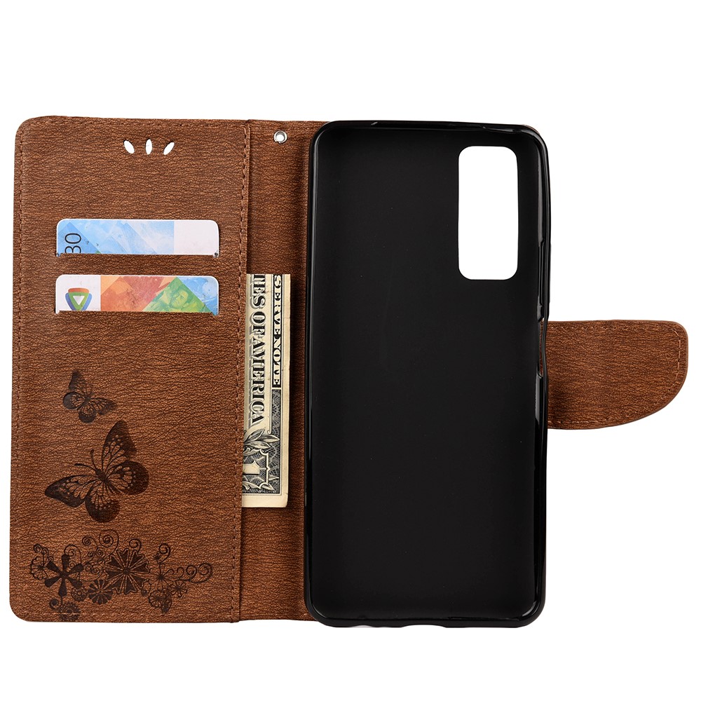 Imprint Butterfly Pattern Leather Wallet Phone Shell for Huawei P smart 2021 / Y7a - Brown-6